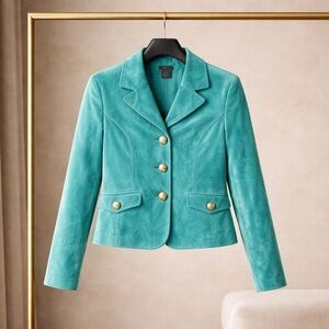 R.Q.T Teal Blazer Size S Gold Button Tailored Stretch Jacket